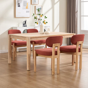 English Elm Wooden Wingback Dining Chairs Chenille Upholstered Set for Farmhouse Kitchen Dark Orange W3244P457881