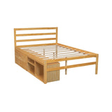 English Elm Full Size Wood Platform Bed With Removable Storage Shelves, Built-In Two Storage Drawers For Added Convenience, Natural