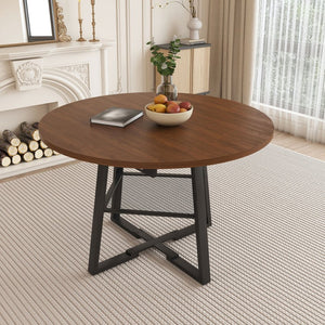English Elm 47 Inch Extendable Round Dining Table Walnut Finish Seats 8 with Wire Grid Shelf W2700P385520