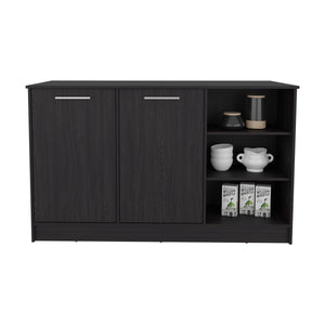 English Elm Kitchen Island With Two Cabinets & Three Open Shelves – Stylish, Eco-Friendly, And Spacious Design! B097S00198