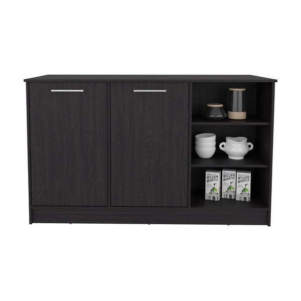 English Elm Kitchen Island With Two Cabinets & Three Open Shelves – Stylish, Eco-Friendly, And Spacious Design! B097S00198