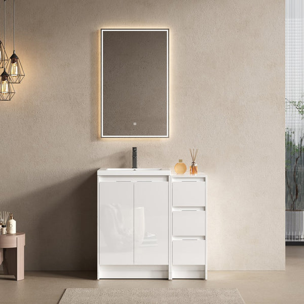 English Elm 36" Freestanding Bathroom Vanity With Resin Sink, Soft-Closing Doors & Ample Storage For Modern Spaces W999S00425