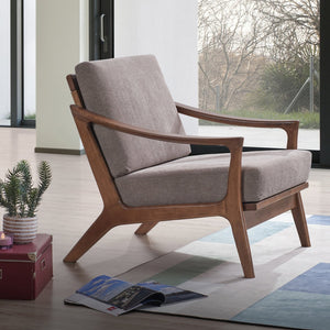 English Elm Light Brown Plush Accent Chair with Removable Cushion, Full Foam Comfort & Durable Rubberwood Frame B062S00568