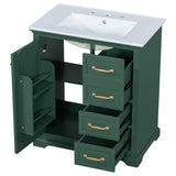 English Elm 30" Bathroom Vanity With Sink, One Package, Green Bathroom Cabinet With Drawers, Solid Frame and Mdf Board