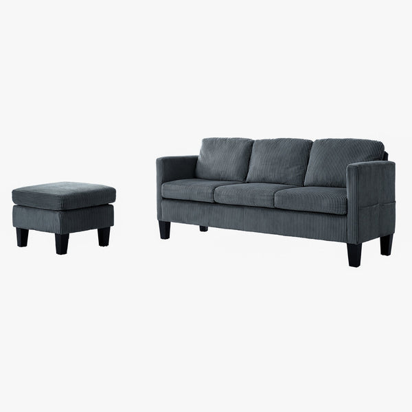 English Elm L-Shaped Corduroy Sofa with Cushioned Cashmere Comfort, Modern Luxury Design for Small Spaces Gray W2121P319096