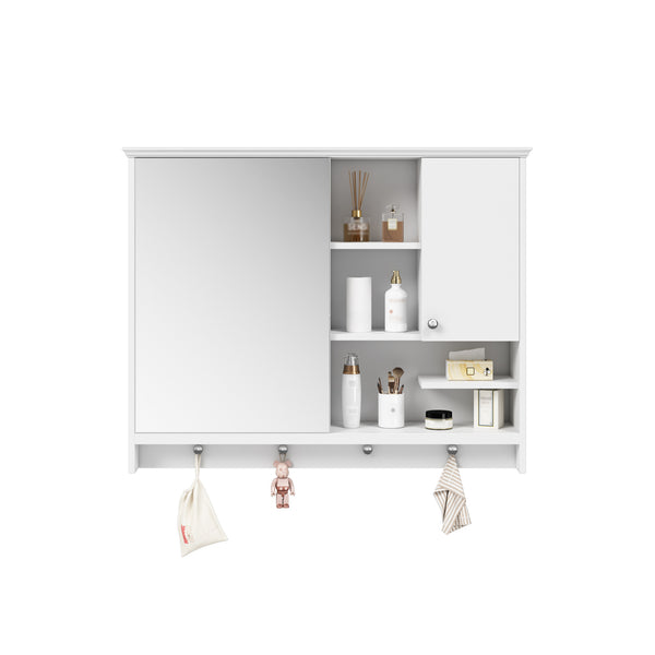 English Elm 36 Inch Wall Mounted Medicine Cabinet with HD Mirror, Adjustable Shelves, Towel Hooks, Modern Style White N710P254924K