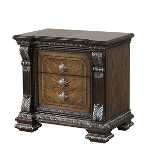 English Elm Ornate Silver Molding Nightstand with Usb Charging Dovetail Drawers Bedroom Storage Espresso B2741P435895