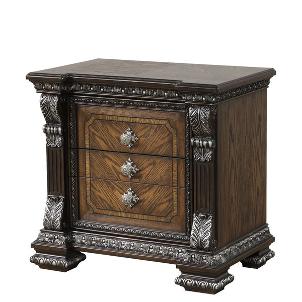 English Elm Ornate Silver Molding Nightstand with Usb Charging Dovetail Drawers Bedroom Storage Espresso B2741P435895