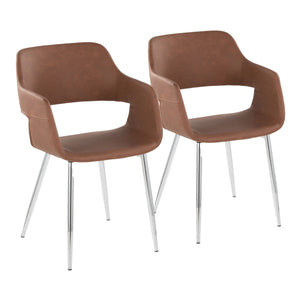 English Elm Margarite Contemporary Dining Chairs Set Of 2 In Brown Faux Leather With Chrome Legs For Modern Homes B202S01280