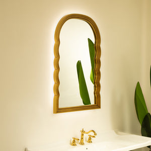 English Elm 24'' Lumina Mirror - Golden Scalloped Arched PU Frame with Adjustable 3-Color LED Light, Elegant W2615P346502