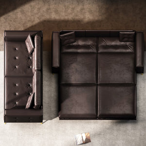 English Elm 92.1"King 3-in-1 Convertible Sleeper Sofa Bed with Tufted Faux Leather, Ultra-Wide Arms, 4-Seater Couch Dark Brown W1885S00210