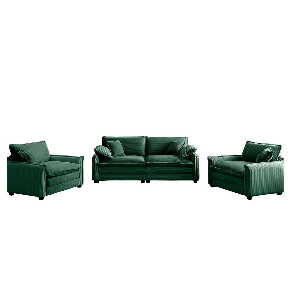 English Elm Luxurious Three-Piece Sofa Set In Green Corduroy - Plush Comfort For Living Rooms, Clubs & Home Theaters W714S00725