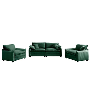 English Elm Luxurious Three-Piece Sofa Set In Green Corduroy - Plush Comfort For Living Rooms, Clubs & Home Theaters W714S00725