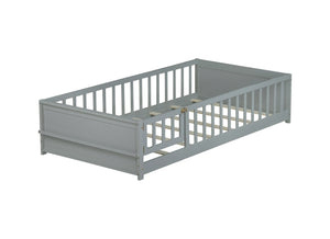 English Elm Twin Size Floor Bed With Book Rack & Playful Door - Cozy, Safe Design For Kids' Rooms In Grey W504P345768-GIGA