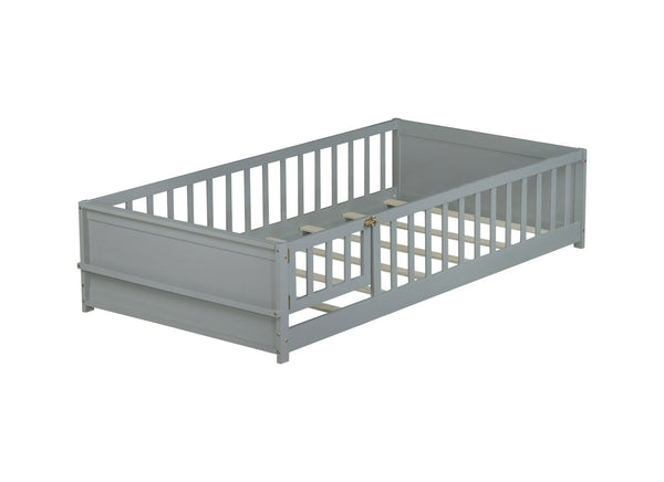 English Elm Twin Size Floor Bed With Book Rack & Playful Door - Cozy, Safe Design For Kids' Rooms In Grey W504P345768-GIGA