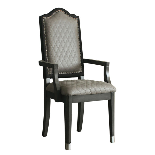 English Elm Two Two Tone Grey and Charcoal Upholstered Back Arm Chairs Set of 2 with Diamond Grid, Nailhead Trim, Cozy Seating B062P185659
