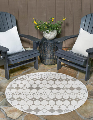 Unique Loom Outdoor Trellis Cardak Machine Made Geometric Rug Ivory and Gray, Gray 7' 1" x 7' 1"