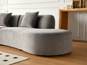 English Elm 132" Curved Sofa with Velvet Upholstery, Luxurious 6-Seater Half Moon Design for Modern Spaces Grey B2735S00030