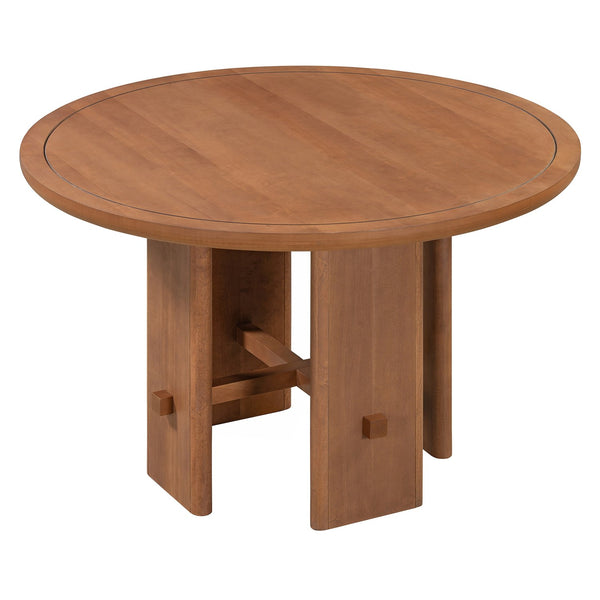 English Elm TREXM 5-Piece Round Dining Set for 4 — Minimalist Farmhouse Table with Upholstered Solid Wood Chairs Beige+Brown ST000148AAD