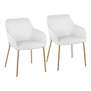 English Elm Daniella Contemporary Dining Chair Set Of 2 - Gold Metal & White Faux Leather, Modern Elegance B202S01329