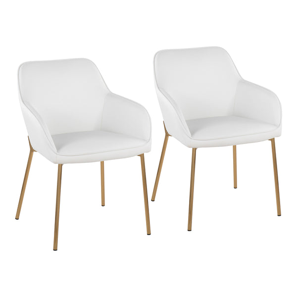 English Elm Daniella Contemporary Dining Chair Set Of 2 - Gold Metal & White Faux Leather, Modern Elegance B202S01329