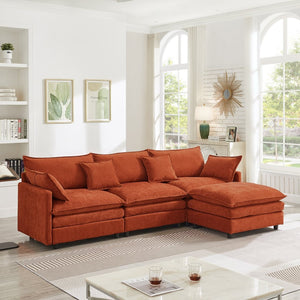 English Elm 105" L-shaped Chenille Sectional with Ottoman Pocket Spring Living Room Sofa Dark Orange W1097S00289