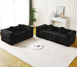 English Elm Modern Boneless Couch With Plush Foam, Circular Pillows & Luxurious Lychee-Textured Fabric W834S00536