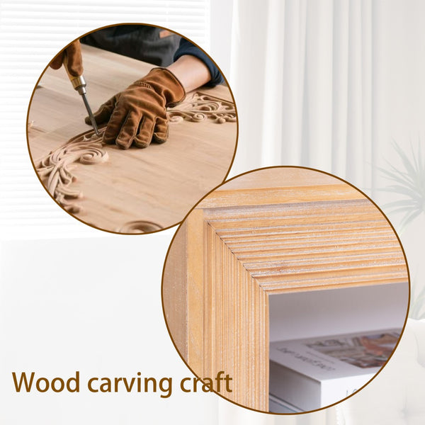English Elm Rustic Farmhouse Console Table with Open Shelf Natural Wood Grain Entryway Accent W2729P270743