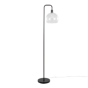 English Elm Metro 61" Contemporary Floor Lamp with Clear Seeded Glass Shade, Exposed Bulb, Arched Metal Base, Sleek Finish and Foot Switch — Ideal Ambient Lighting for Living Room and Reading Nook Bronze B202P223985