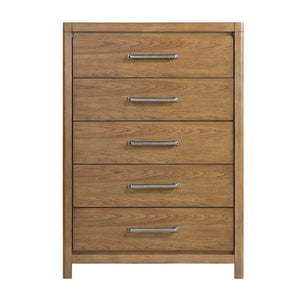 English Elm Light Brown Hickory Veneer 5-drawer Chest with Pewter Pulls for Modern Bedrooms B011P443199