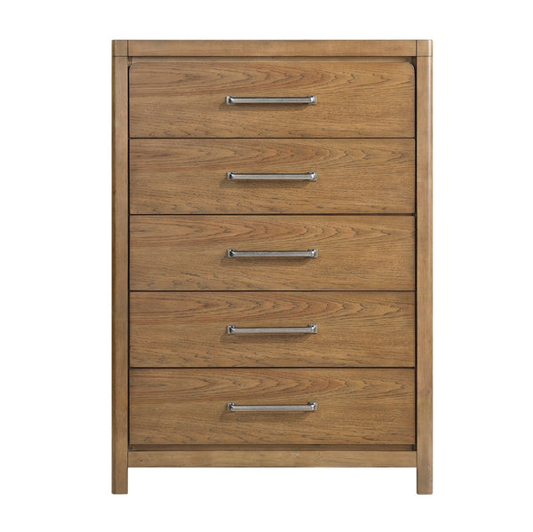 English Elm Light Brown Hickory Veneer 5-drawer Chest with Pewter Pulls for Modern Bedrooms B011P443199