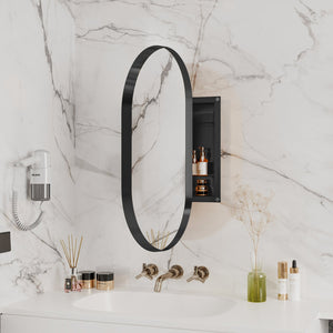 English Elm 20x34 Recessed Medicine Cabinet with Mirror — Black Metal Frame, Adjustable Shelves, Sleek Bathroom Storage Matte Black W1435P201160