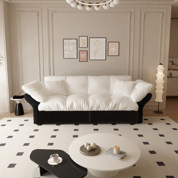 English Elm 74.4" Queen Velvet Sleeper Sofa Artisan Floral Tufted Cushions Converts for Guest Rooms Beige+White W1885S00168