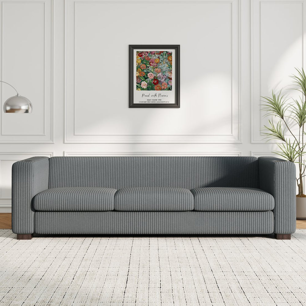 English Elm Christopher Knight Home® - BEIGE Solid Wood 3-Seater Sofa with USB Ports & Cup Holders, Plush High-Density Foam Comfort, Durable Frame Gray N770P283026G