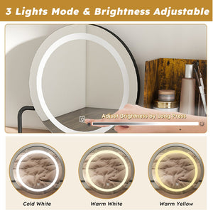 English Elm Makeup Vanity Table with LED Lights, Built-In Outlet & USB, Large Drawers, Hair Dryer Stand Brown W509P297015