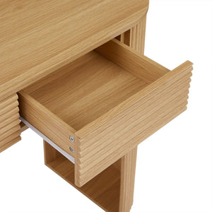 English Elm [video] Retro Fluted Console Table with 3 Drawers Open Niche Mid-century Entryway Natural N759P283616N