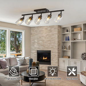 English Elm 5-light Matte Black Track Fixture Rotatable Spotlights with Clear Glass Shades for Kitchen W1340P456179