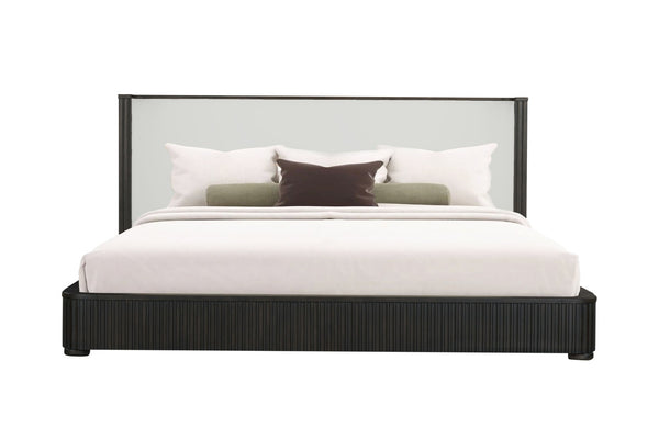 English Elm Clayten Upholstered Eastern King Bed Linen Headboard Espresso Wood Bedroom Frame B2756S00018