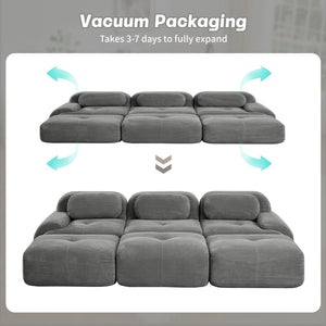 English Elm Three-seat Modular Corduroy Sectional Sofa with Ottomans for Living and Media Rooms Grey W714S01269