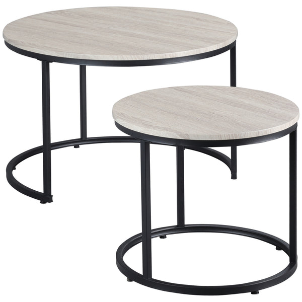 English Elm HOMCOM Industrial Round Nesting Tables Set of 2 – Space-Saving Stacking Coffee & Side Tables, Grey W2225P229744