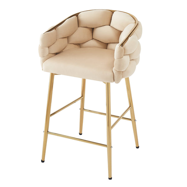 English Elm Christopher Knight Home® - 28'' Velvet Counter Stools Set of 2 with Gold Iron Frame, Plush Back & Footrest for Kitchen Beige N780P199861W