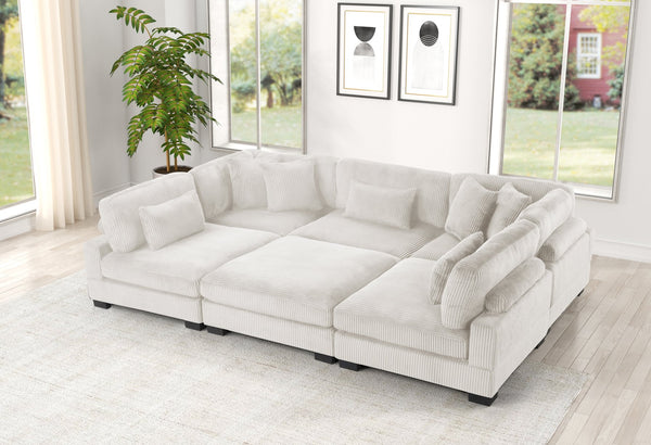 English Elm Bentley U-Shaped Modular Sectional In Cream Corduroy - Luxurious Comfort & Versatile Design For Your Home B009S02135