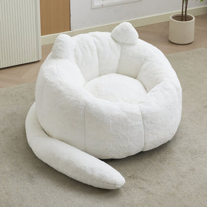 English Elm Cat-shaped Bean Bag Sofa with Sculptural Tail Armrest for Playful Living Spaces White W2311P457293