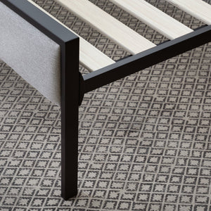 English Elm Edenbrook Metal Platform Bed with Upholstered Headboard, Gray King — 800lb Slat Support, Easy Assembly B350P394801