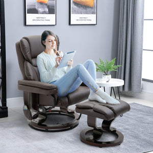English Elm HOMCOM Faux Leather Massage Recliner with Ottoman, 10-Zone Vibration, 360° Swivel, Remote Control W2225P173859