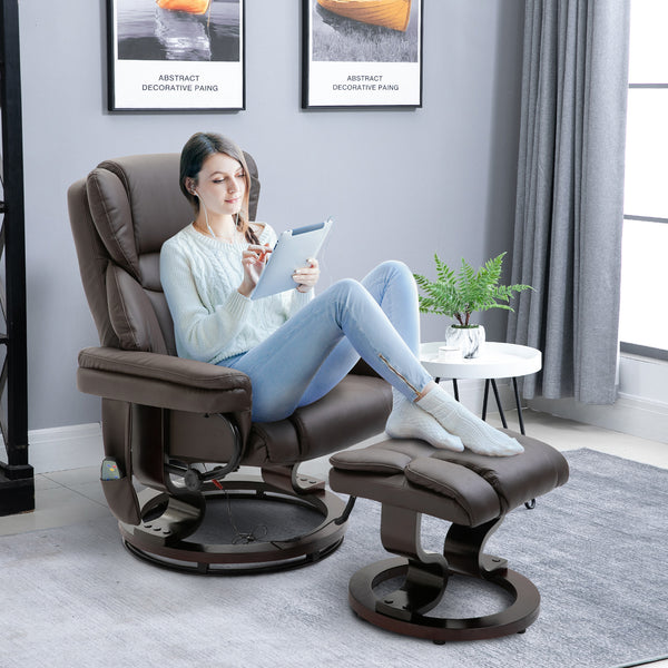English Elm HOMCOM Faux Leather Massage Recliner with Ottoman, 10-Zone Vibration, 360° Swivel, Remote Control W2225P173859