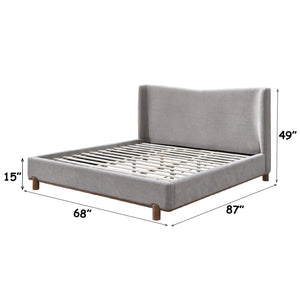 English Elm Melbourne Queen Upholstered Bed Tall Panel Headboard Chenille Fabric Walnut Legs B2756S00030