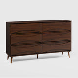 58" 6-Drawer Solid Wood Dresser with Curved Front Detail Walnut BRATT6DRDWT-T Walker Edison