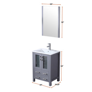 English Elm Dark Grey Bath Vanity Set With White Ceramic Top, Chrome Faucet & Matching 22" Mirror For Small Spaces B2731S01283