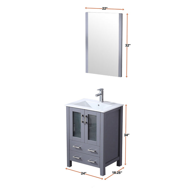 English Elm Dark Grey Bath Vanity Set With White Ceramic Top, Chrome Faucet & Matching 22" Mirror For Small Spaces B2731S01283